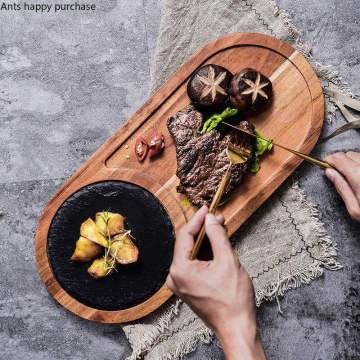 Solid Wood Pizza Dish Wooden Pallets Black Slate Plate Cake Breadboard Steak Japanese Dish Chopping Board Kitchen Supplies