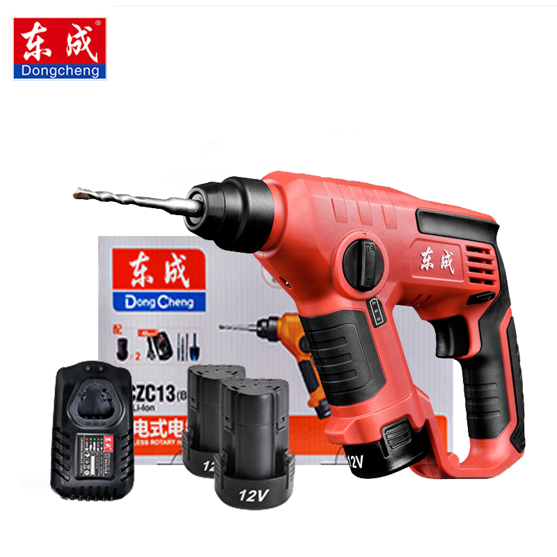 Dongcheng Electric Hammer Impact Drill Power Drill 12V 12mm 3 Functions DC Electric Rotary Hammer with BMC and 5pcs Accessories