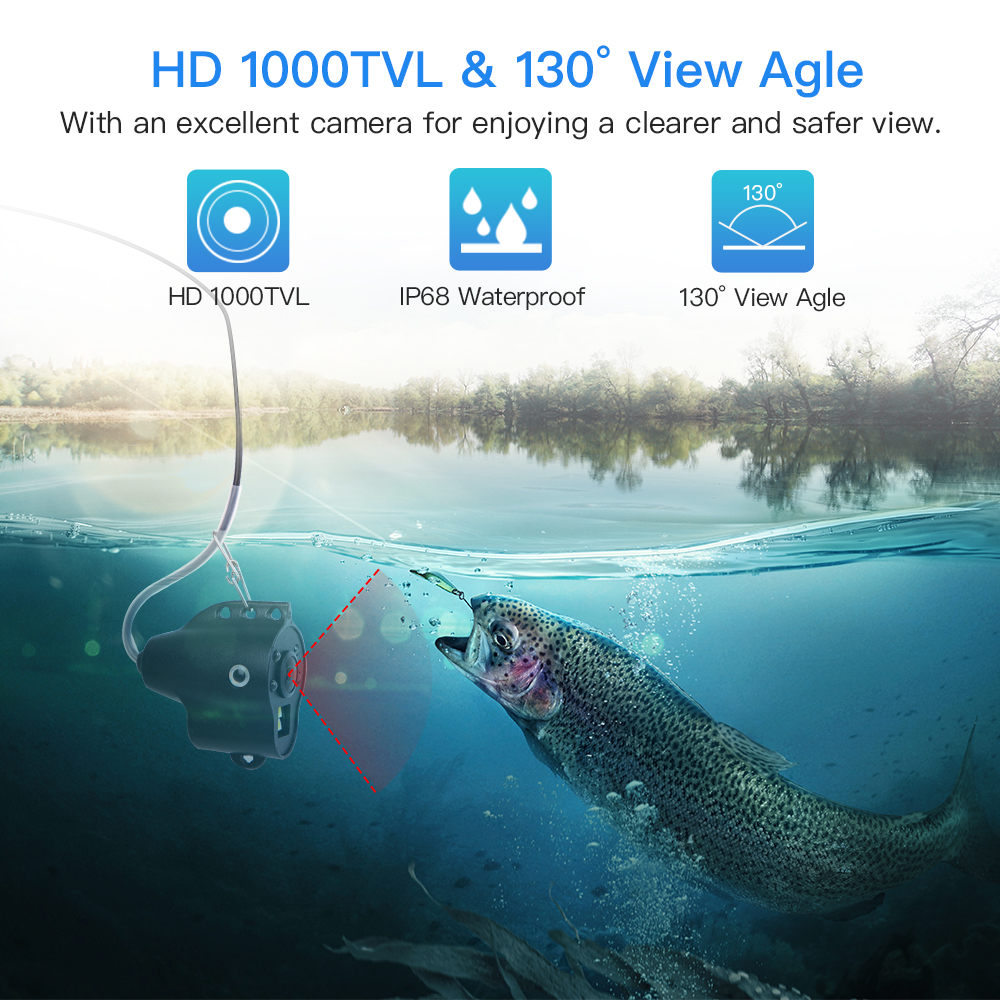 Eyoyo Fish Camera Fish Finder Underwater Ice Video Fishfinder Fishing Camera IR Night Vision 5 Inch Monitor Camera HD 1000TVL