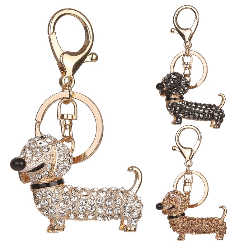 Bling Dog Dachshund Keychain Handbag Purse Pendant Car Holder Key Ring Jewelry