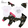 2019 Baby Summer Clothing Infant Toddler Baby Girls Boys Tops Letter Print Bodysuit Camo Long Pants Headband/Hats Outfit Sets