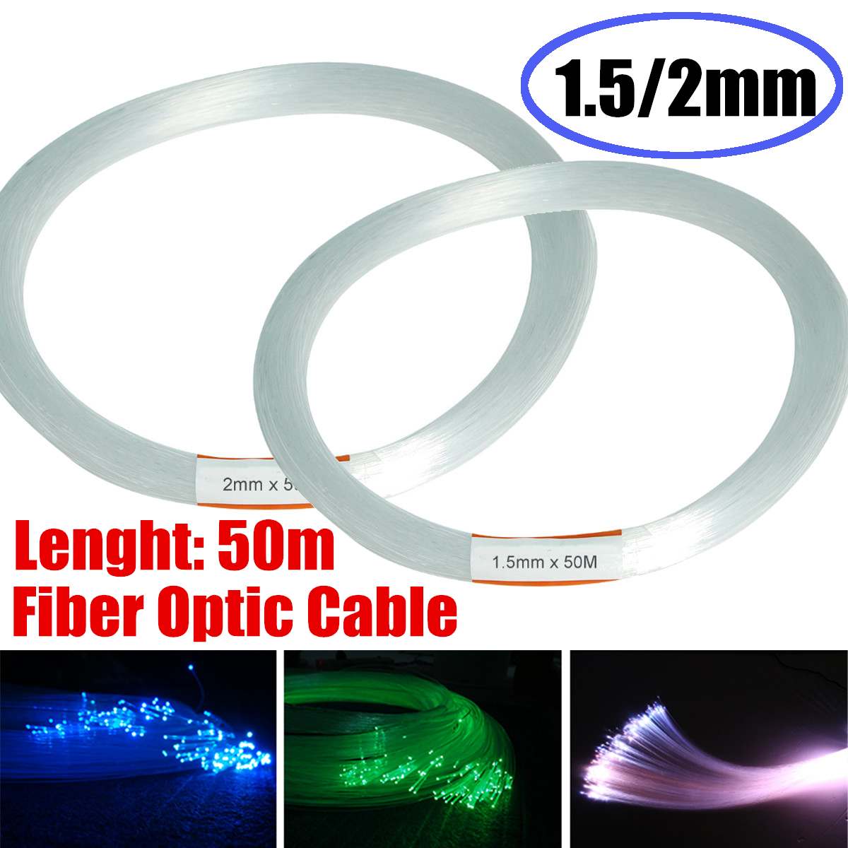 50m/164ft PMMA Clear Optic Cable Fiber Light End Grow LED Light Guide Kit DIY Holiday Festival Commercial Lighting 1.5mm/2mm