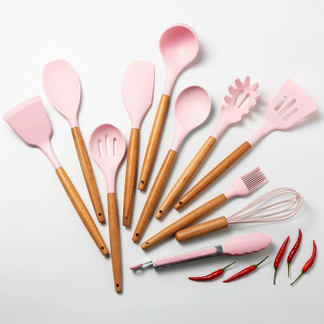 Silicone Cooking Tools Utensil Set Non-Stick Spatula Shovel Wooden Handle Cooking Tools Set With Storage Box Kitchen Accessories