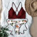 Sexy Top Solid Bottom Printed Bikini Set 2020 Lace Up Bikinis Women Swimsuit Brazilian Biquini Female Swimwear Bathing Suit