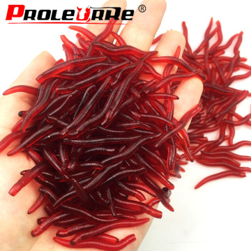 50 or100Pcs Lifelike Silicone Red Worm Soft Lures Earthworm Artificial Rubber Baits Shrimp Flavor Additive Bass Carp Tackle