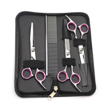 4pcs/set Dog Grooming Professional Pet Scissors Straight Thinning Curved Scissors With Comb Bag Cat Cutting Hair Shear 20024