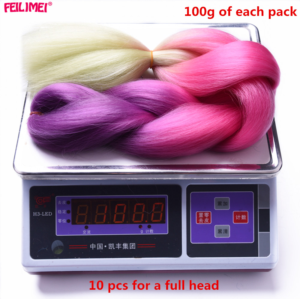 Feilimei Gray Jumbo Braiding Hair Extension Synthetic Heat Resistant Hair Purple/Blue/Pink/Black Ombre Crochet Braids Hair