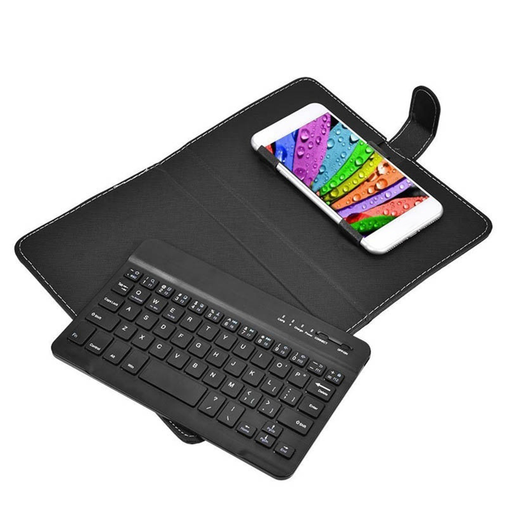 2 IN 1 Bluetooth Mobile Phone Keyboard with Cover Case Wireless Keypad PU Leather Protective Cover for 4.8inch-6.8inch Phones