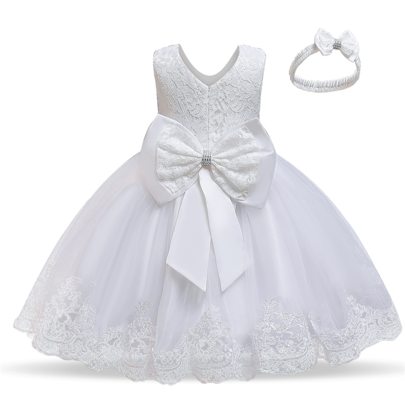 Baby Dress For Girl Bow Lace Christening Gown Baptism Clothes Toddler Newborn Kids Girls 1 Year Birthday Infant Party Clothing