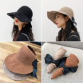 2020 Women's Casual Summer Sun hat Bow Beach Straw Hats Foldable Wide Brim visor hat female sun hats easy to carry travel cap