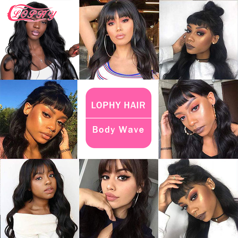 Body Wave Human Hair Wig With Bangs Brazilian Natural Color Glueless Wig With Bangs Human Hair With Fringe Wigs Free Shipping