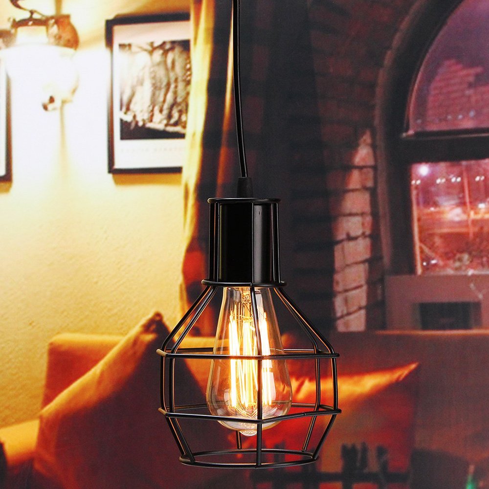 Hollow Lamp Shades Vintage Light Guard Cage Lampshade Pendant Light Bulb Guard Lamp Protective Net Industrial Lamp Covers D30