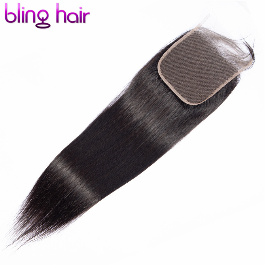 Bling Hair Straight Human Hair 4x4 Lace Closure Free/Middle/Three Part With Baby Hair Remy Peruvian Closure Natural Color 8"-22"