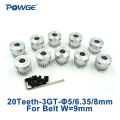 POWGE 10pcs 3GT 3MGT Timing Pulley 20 Teeth Bore 5mm 6.35mm 8mm for width 9mm 3GT Open Synchronous Belt GT3 pulley 20Teeth 20T