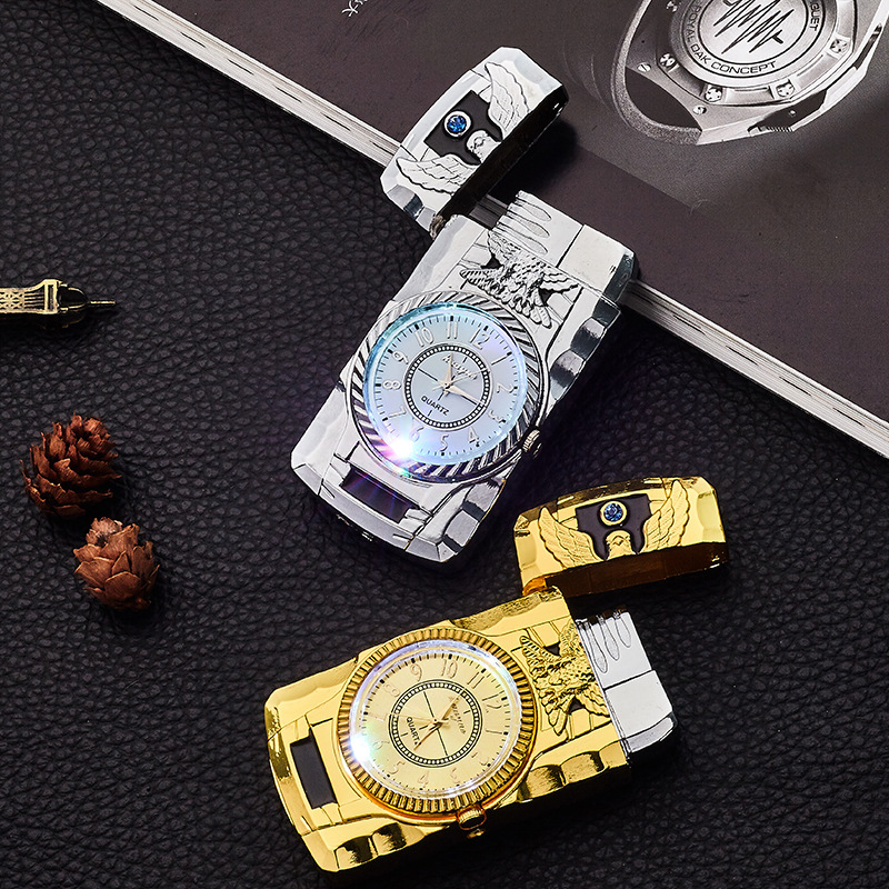 Clock Torch Turbo Lighter Butane Jet Lighter Men Gold Watch Quartz Compact Butane Cigarette Cigar Straight Fire Lighter