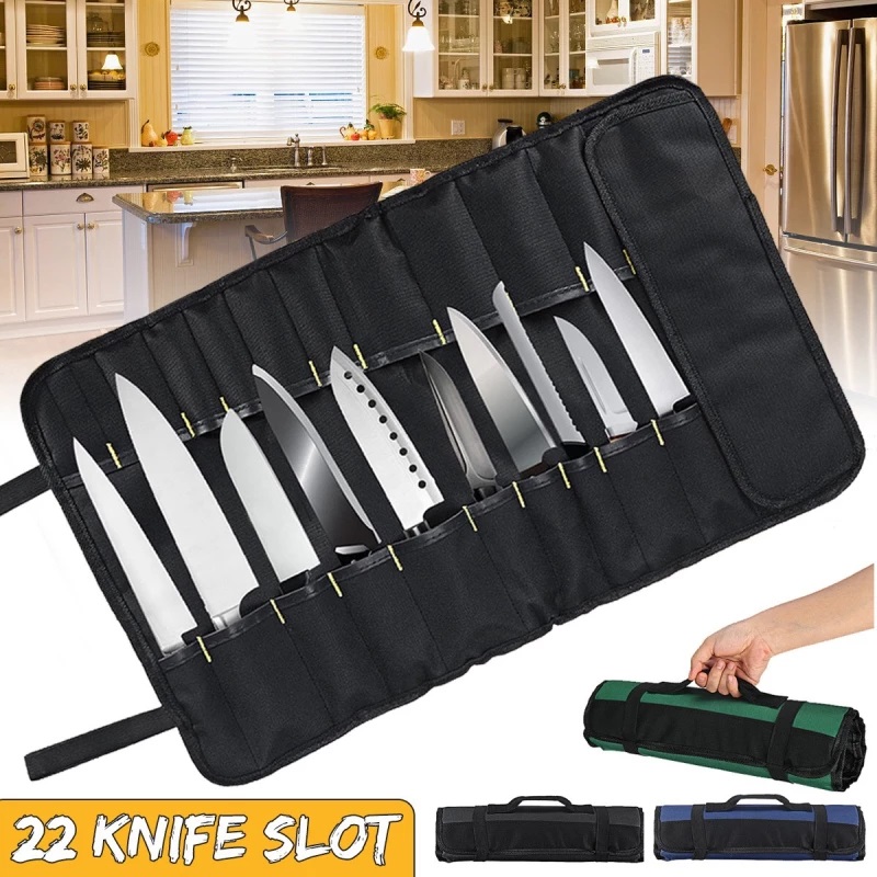 Chef Knife Bag Storage 22 Pockets Portable Accessories Kitchen Tool Multifunction Durable Kitchen Cooking Roll Knife Bag