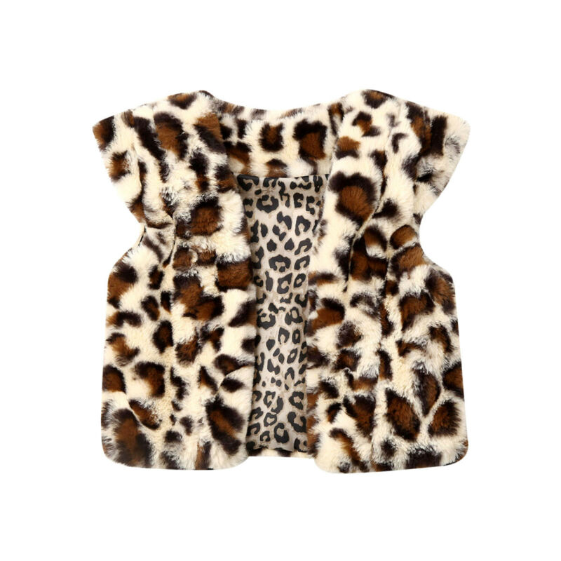 1-6Y Cute Toddler Kids Baby Girl Vest Coat Warm Fuzzy Leopard Print Vest Coat Jacket Fur Waistcoat Spring Winter Clothes Outwear