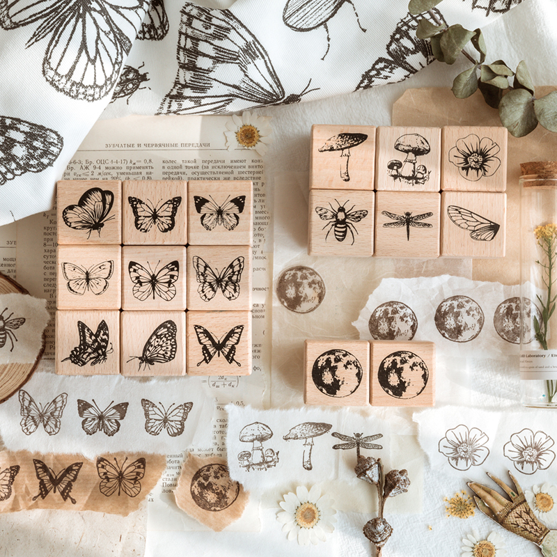 Forest specimen series wood stamp butterfly bee wooden rubber stamps for scrapbooking Handmade card diy stamp Photo Album Craft