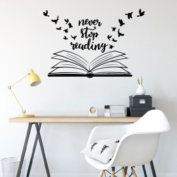 Never Stop Reading Wall Decals Library School Classroom Book Study Room Wall Sticker Vinyl Home Decor Readding Room Mural A683