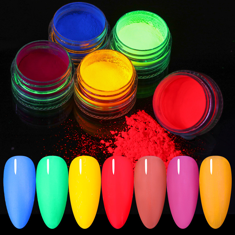 6Box/Set Fluorescen Gradient Nail Glitter Neon Powder Shinny Pigment Dust Power For UV Gel Polish DIY Nail Art Decorations