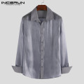 INCERUN Men Shirt Mesh Party Clubwear Sexy Transparent Tops 2021 Lapel Long Sleeve Camisa Solid Stylish Shiny Mens Brand Shirts