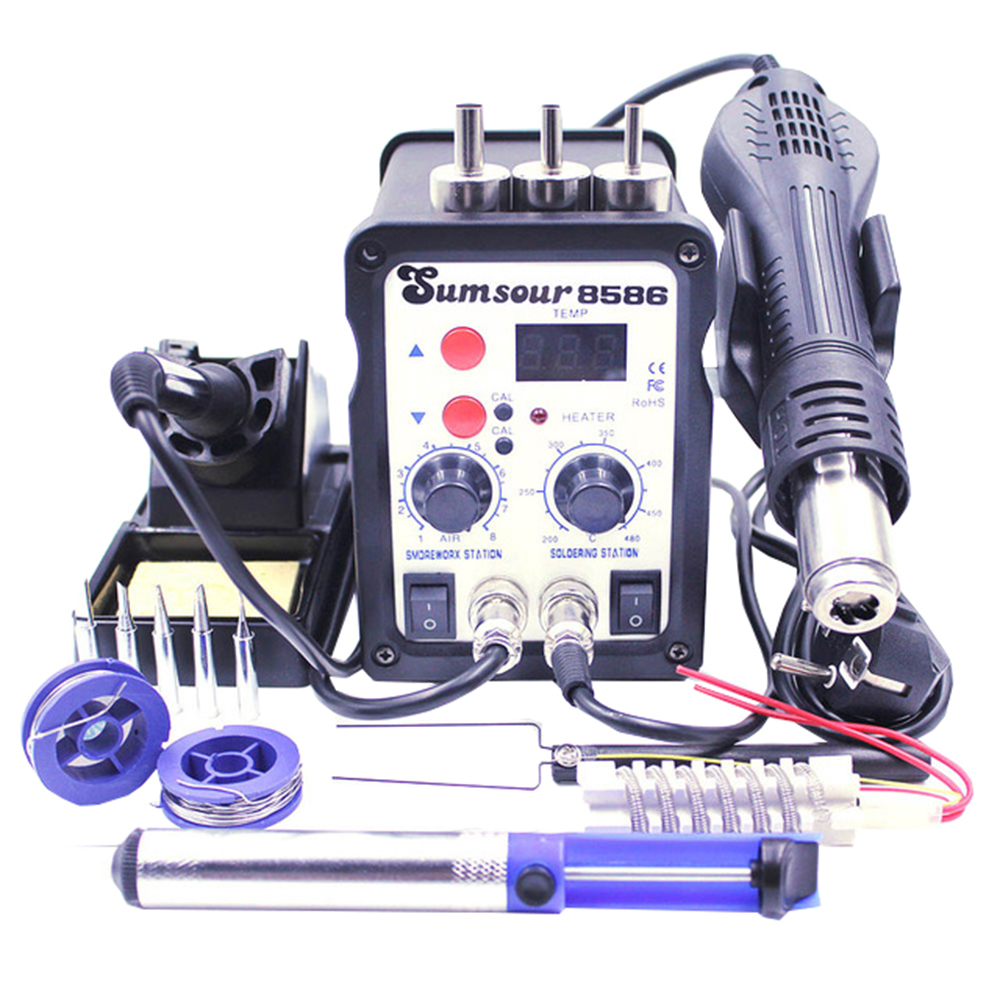 Soldering Station 8586 700W 2 in 1 Hot Air Gun Solder Iron BGA Rework Desoldering Station Heat Gun Welder Repair Tool Free Gifts