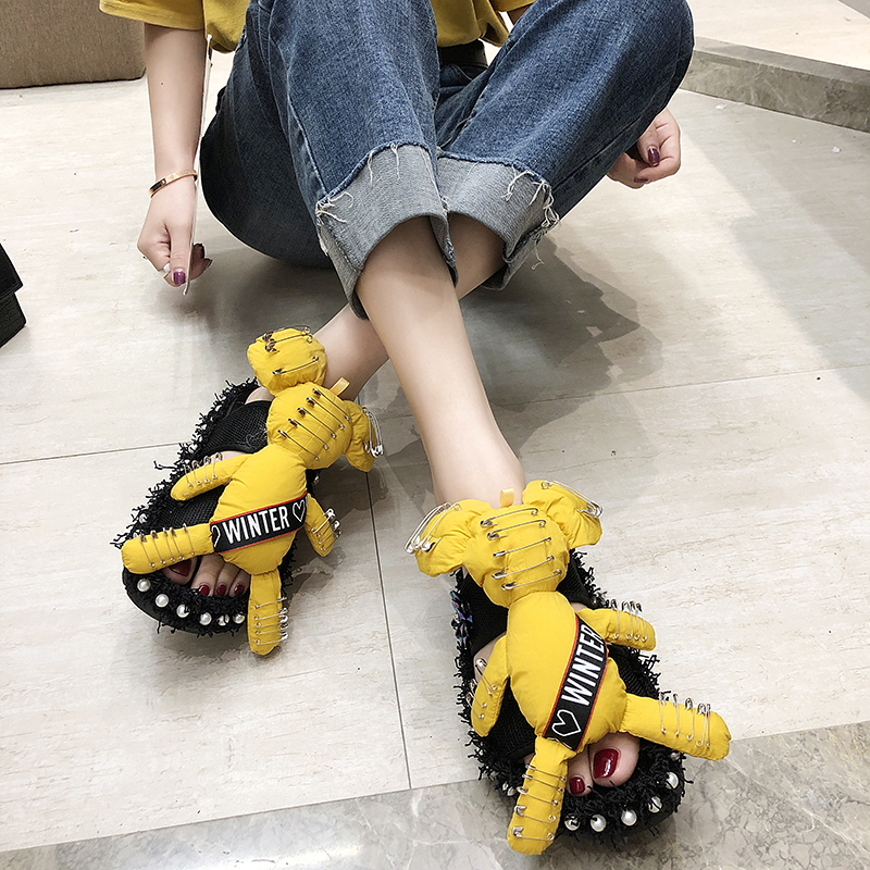 Women Shoes Summer Female Slippers Fluffy Cartoon Doll Fashion Slipper Comfortable Platform Slipper Female Bear Breath Flip Flop