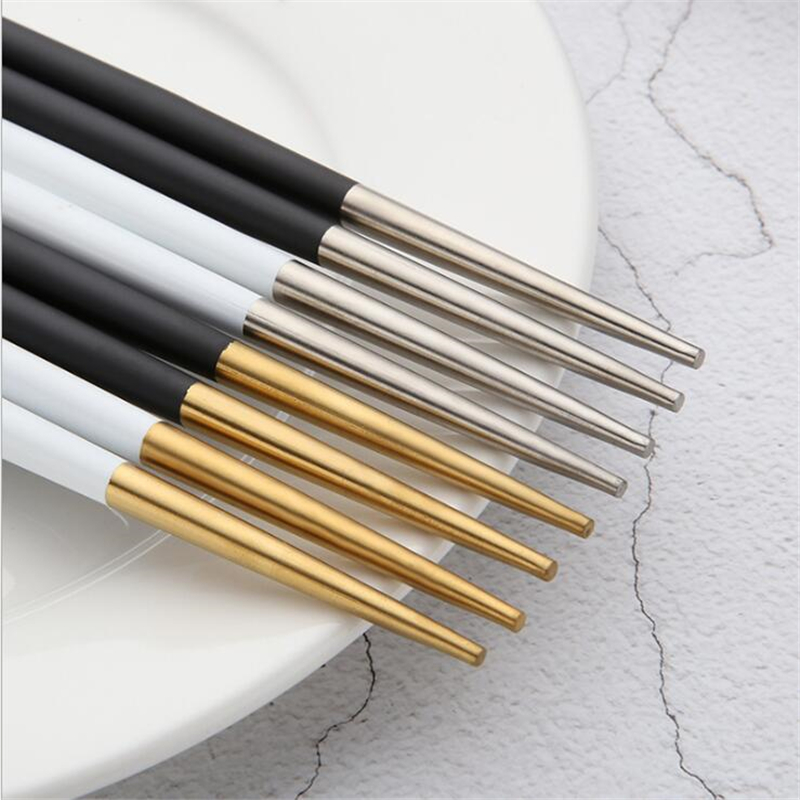New Luxury Matte Brushed 304 Stainless Steel Round Chopsticks Sushi Hashi Colorful Chinese Japanese Chopsticks Cutlery Tableware