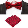 Hot Sale Formal Commercial Wedding Butterfly Cravat Bowtie Red Male Marriage Bow Ties Pocket Square Handkerchief Set for Men