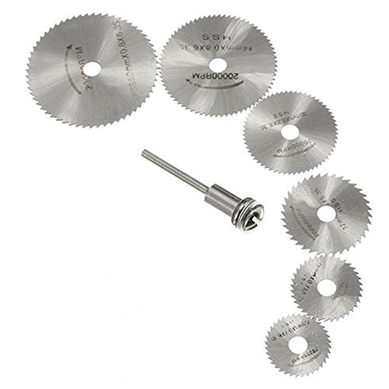 7pcs/set HSS Mini Circular Saw Blade set Metal Woodworking Cutter Power Tool Mandrel Set Cutting Discs Drill for Rotary Tools