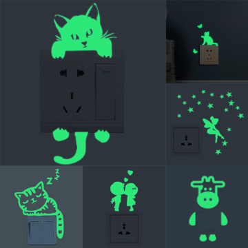 Luminous Cartoon Wall Sticker Glow In The Dark Cat Sticker Fluorescent Fairy Moon Stars Sticker Kid Bedroom Home Decoration TXTB