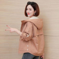 Spring Autumn Women Trench Coat Korean Letter Embroidery Hooded Outerwear Loose Large Size Short Coat Casual Female Windbreaker