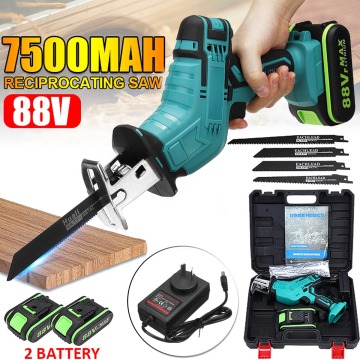 88V 7500mAh Battery Cordless Reciprocating Saw Wood/Metal Cutting Saw Saber Saw Portable Electric Saw Rechargeable Power Tool