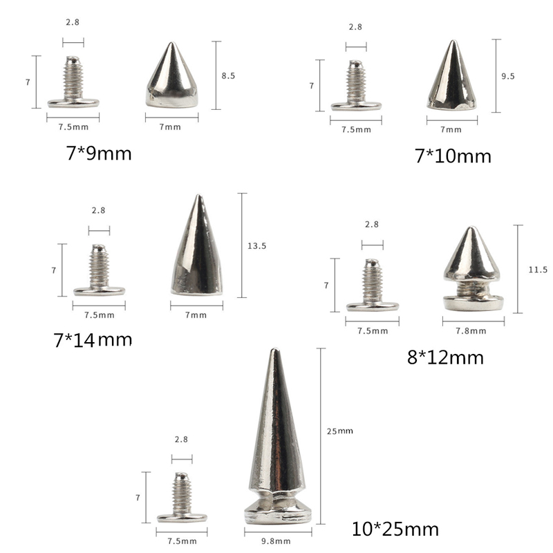 50Sets Metal Silver Cone Screw Rivets Studs DIY Crafts Leather Shoes Bag Garment Punk Rivets Spikes Cool Decorative Nail Buckles