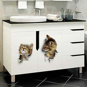 3D Cats Toilet Sticker PVC Vinyl Lovely Animal Wall Decal Waterproof Wall Sticker Bathroom Art Paste Home Decoration Accessories