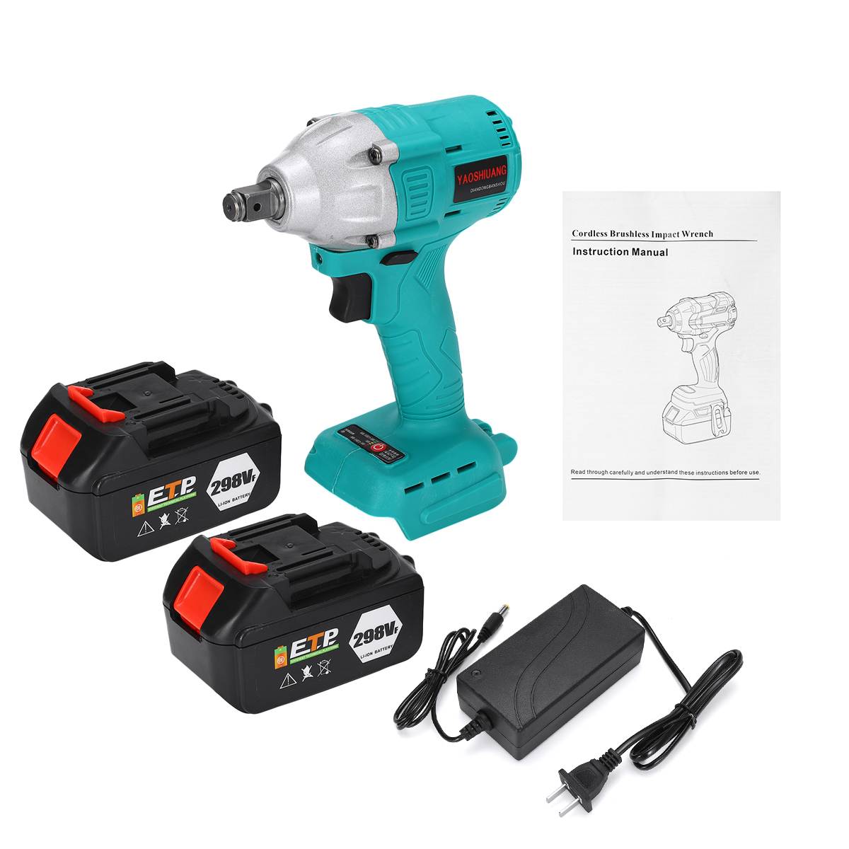 Electric Brushless Impact Wrench Cordless 1/2 Socket Wrench Power Tool Rechargeable Electric Wrench with 2 Battery
