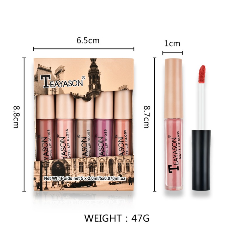 5PCS Lip Gloss Kit Matte Liquid Lipstick Set For Ladies Gifts Waterproof Makeup Products
