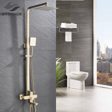 Bathroom Faucet Brushed Gold Big Rain Shower Bath Faucet Wall Mounted Bathtub Shower Mixer Tap Shower Faucet Shower Set Mixer