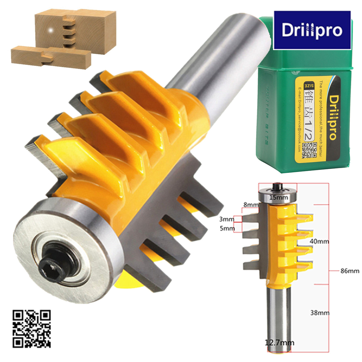 Drillpro Reversible Finger Joint Glue Joint Router Bit - 1/2" Shank Wood Cutter