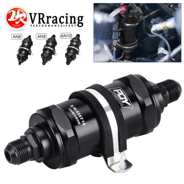 VR - PQY BLACK AN6 / AN8 / AN10 Inline Fuel Filter E85 Ethanol With 100 Micron Stainless steel element and PQY sticker