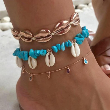 Tocona Bohemian Colorful Tassel Anklets for Women Charms Shell Crystal Stone Barefoot Sandals Adjustbale Summer Jewelry