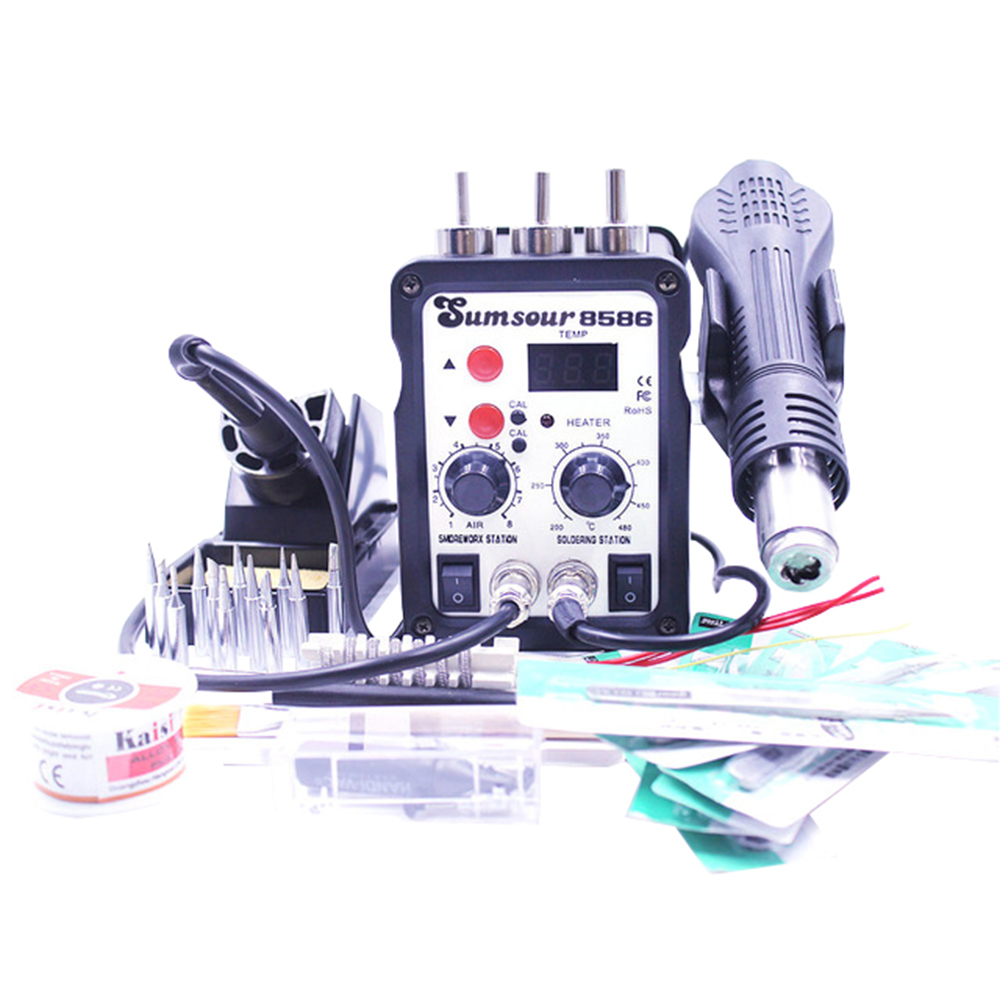 Soldering Station 8586 700W 2 in 1 Hot Air Gun Solder Iron BGA Rework Desoldering Station Heat Gun Welder Repair Tool Free Gifts