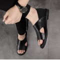 Misalwa Wide Bandage Cow Split Leather Men Sandals Flat Men Summer Shoes Daily Men Korean British High Top ROMAN SANDALS Buckle