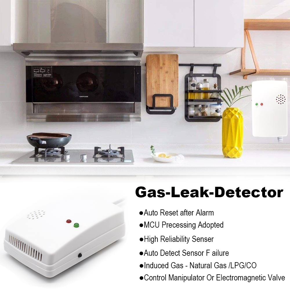 Gas Leak Sensor Kitchen Household Safety Natural Gas Alarm Combustible Methane Butane Propane Gas Detector EU plug