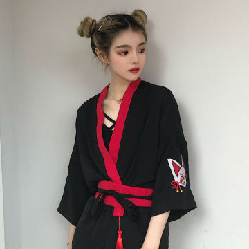 Harajuku Fox Embroidery Kimono Chinese Style Retro Tassels Sunscreen V-Neck Cardigan Loose oat Batwing Sleeved Jacket Tops 2018