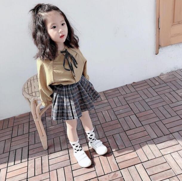 2021 Wholesale New Girls Plaid Draped Skirt Fashion Spring Cotton Girls Skirts 1-6 years QI66