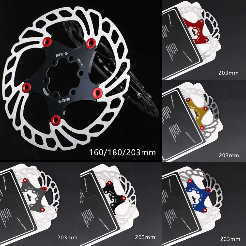 PRO Bicycle Brake Disc 160/180/203mm MTB Road Mountain Bike Rotor 6x Screws DIY Optional Color Brake Plate