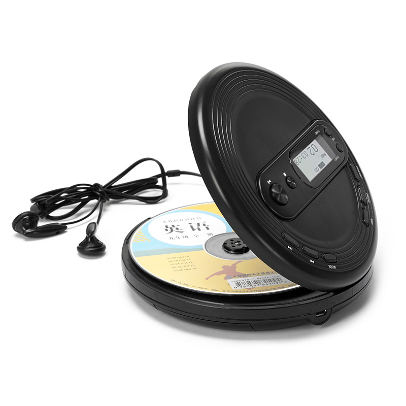 Music Multifunctional Home Office English Learning Portable CD Player Stereo Earbuds Round Black FM Radio Anti Skip Protection
