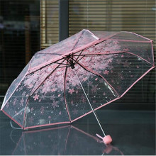 Transparent Clear Umbrella Cherry Blossom Mushroom Apollo Sakura 3 Fold Creative Long-handle Umbrella Beautiful Hot Sale