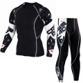 New Fitness Men's Suit 3D Compression Top + Leggings Underwear Crossfit Long Sleeve Training Fitness Wear Cycling Sportswear